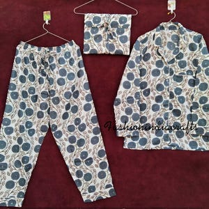 Ensemble pyjama en coton à imprimé floral, fait main indienne, chemise de nuit pour femme, pyjama et chemise avec sac