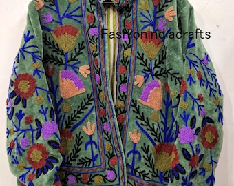 Suzani Velvet Jacket, Handmade Women Winter Jacket,  Embroidered Velvet Statement Jacket