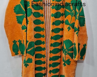 Velvet Suzani Kimono Robe – Handmade Embroidered Suzani Jacket, Luxury Boho Statement Outerwear