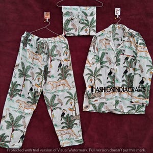 100% Cotton, Pajama Set, Women, Loungewear, Sleepwear, Gift, plus design details like Animal printed