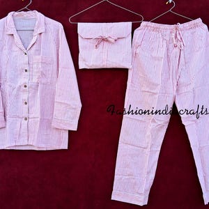 Ensemble pyjama indien, chemise de nuit pour femme faite main, pyjama en coton, ensemble pyjama et chemise avec sac