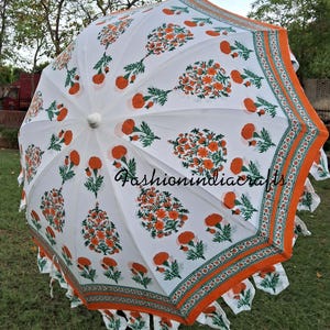 Hand Block Printed Indian Garden Umbrella, Cotton Patio Parasol, Bohemian Beach Sun Shade&#39;