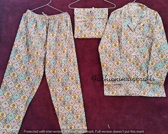 Floral Cotton Pajama Set: Hand Block Printed Night Suit With Bag
