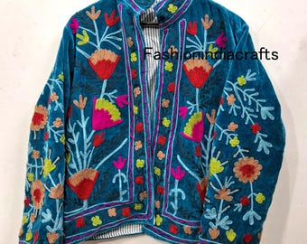 Women Suzani Velvet Jacket, Handmade Traditional Embroidered Velvet Statement Jacket