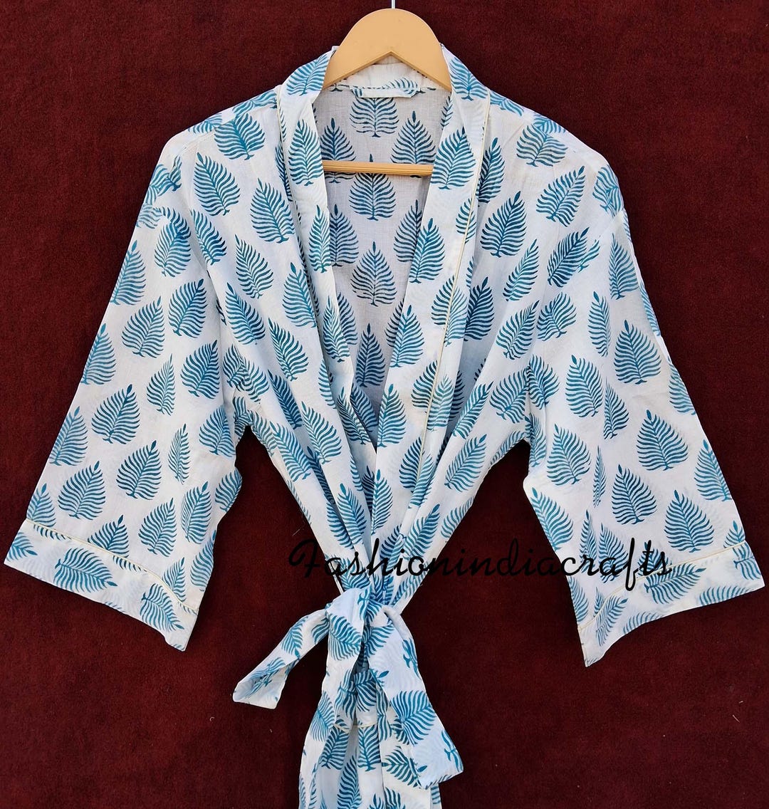 Block Print Robe Block Print Cotton Kimono Robe: Handmade Floral Bath Robe - Etsy