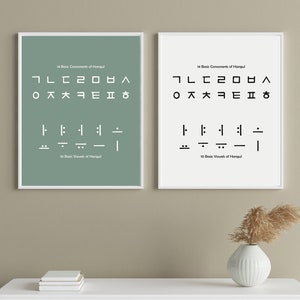 Hangul 14 Consonants and 10 Vowels / Korean Alphabet Poster / Printable Hangul Poster