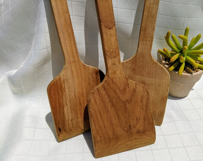 Vintage Wood Roux Spoon Paddles, Short Handled Wood Spoons, Retro