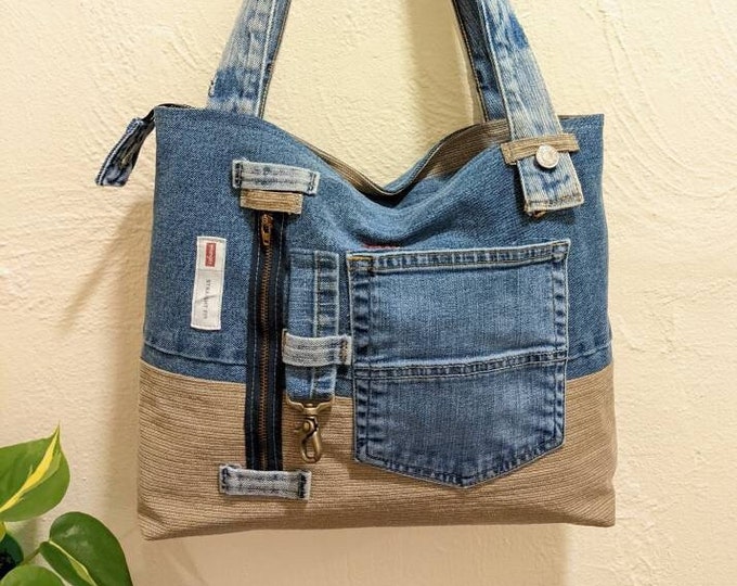 Beautiful Denim Blue/brown Jean Handbagmedium/large Handmade - Etsy