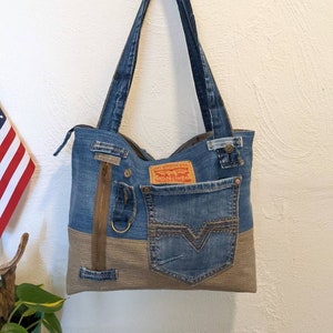 Beautiful Denim Blue/brown Jean Handbag,medium/large Handmade Quilted ...