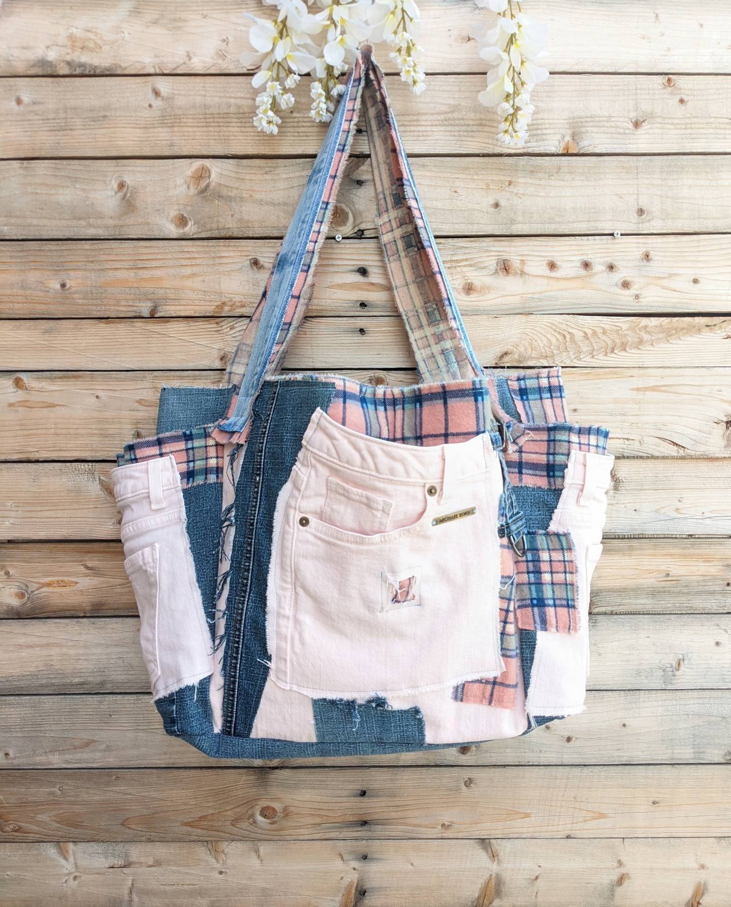 pink denim bag