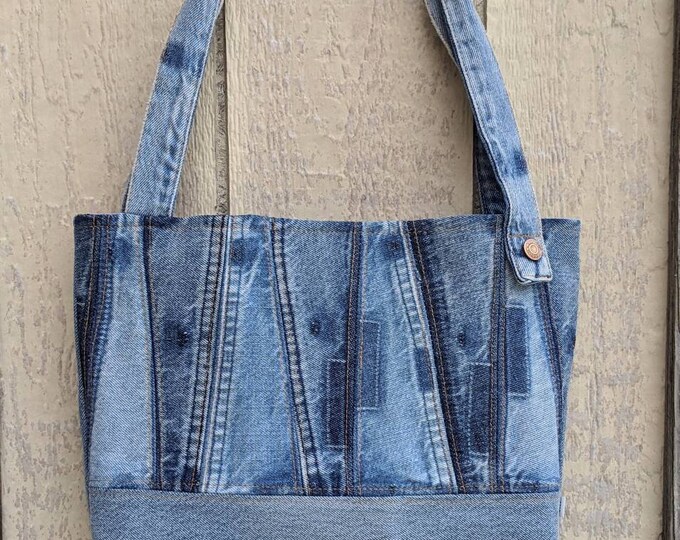 Denim Jean Shoulder Bag,quilted Upcycled Jean Purse/tote/tophandle Bag