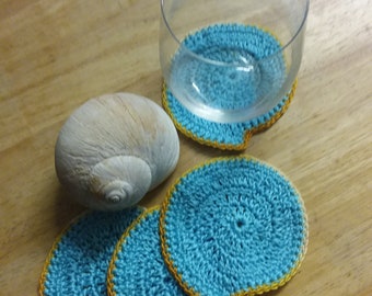 Sous-verres au crochet,set de 4 sous-verres,fil de coton,sous-verres bleus,fait à la main,cadeau d'hôtesse,cadeau Fête des Mères,crémaillère