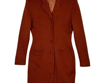 Vintage Katharine Hamnett London Ullkappa Klänning – Bränd Orange Minimalistisk Kavaj Storlek M