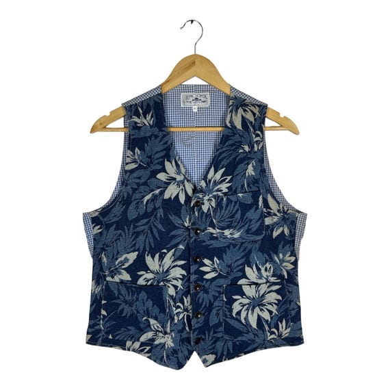 Duffer of St George, Vintage DUFFER of St.GEORGE Indigo Floral Vest | Japanese Streetwear, 2000s Workwear