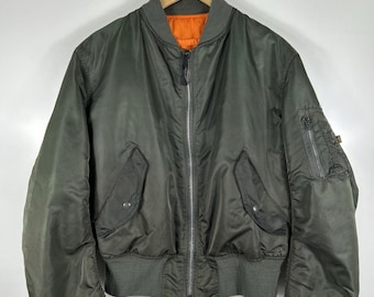 Vintage 90s Alpha Industries MA-1 Reversible Bomber Jacket Army