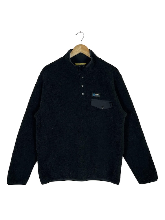 Sierra Designs, Vintage Sierra Designs Fleece Pullover | Black Snap Button Jacket | Outdoor Minimalist | Made in Japan