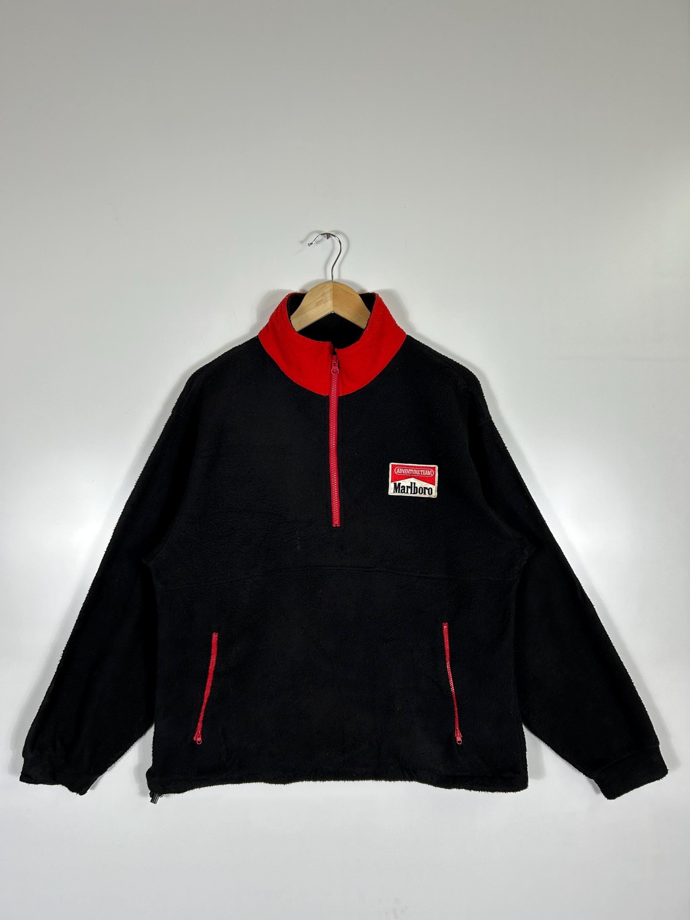 Veste Polaire Vintage Marlboro Unlimited - Rouge/Noir Taille XXL - Fermeture Éclair