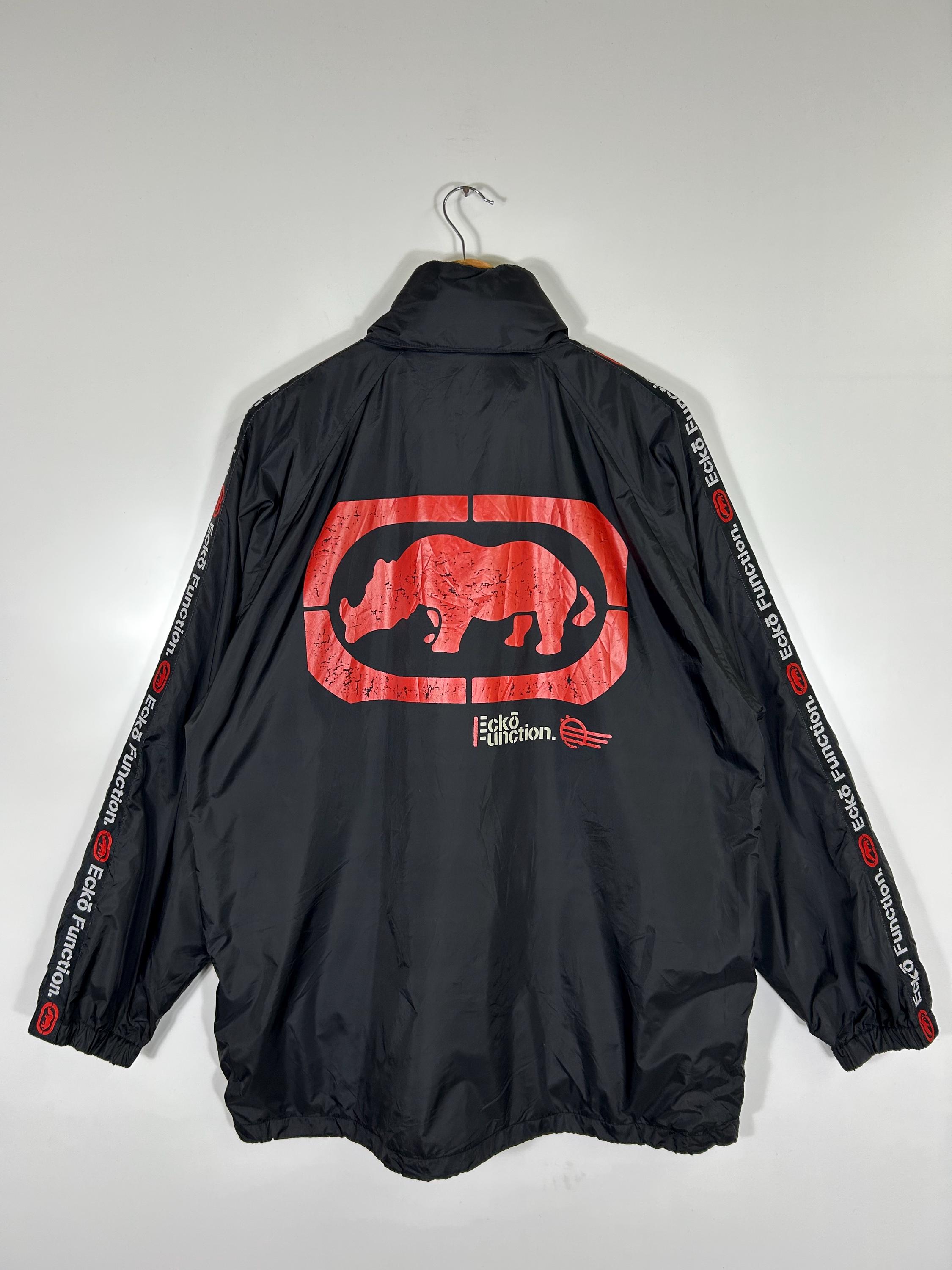 Vintage Ecko Function Black Windbreaker Jacket Red Rhino Logo Size 