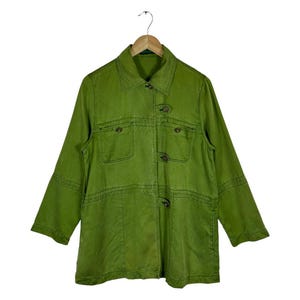 Vintage MICMAC PARIS Grön Rayon Utility Jacka | Tillverkad i Japan Artsy Workwear