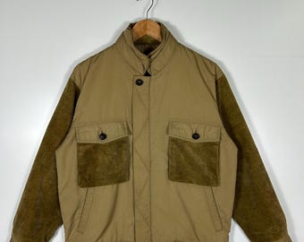 Vintage Tan Corduroy Sleeve Work Jacket – Heavy Cotton Chore Coat