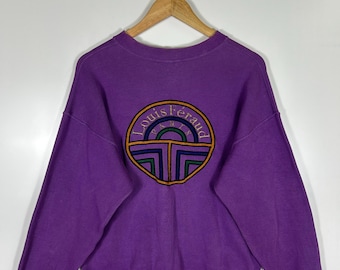 Vintage Louis Féraud Sweatshirt – Purple Cotton Crewneck, Embroidered Logo (Size M)