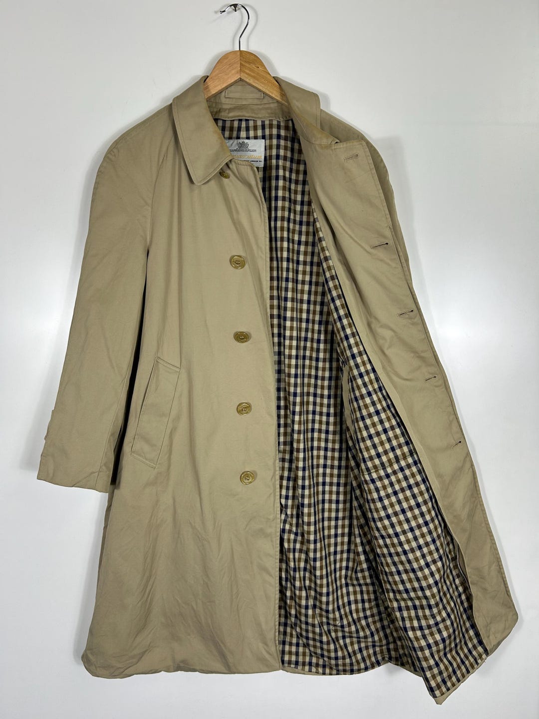 Vintage Aquascutum London Beige Trench Coat – Check Lining