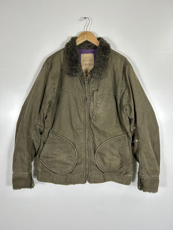 ジャケット・アウター Vintage Leather Jacket Italy BALL BASIC Vintage BALL Italy Workwear Jacket XL – Olive Green Canvas Coat