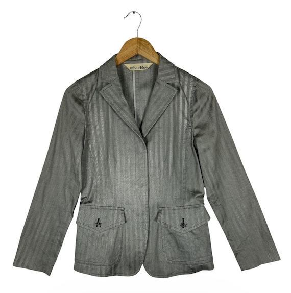 Chloé, Vintage Miss Chloé Grey Herringbone Blazer, Star Pocket Detail, Made in Japan (Size 40)