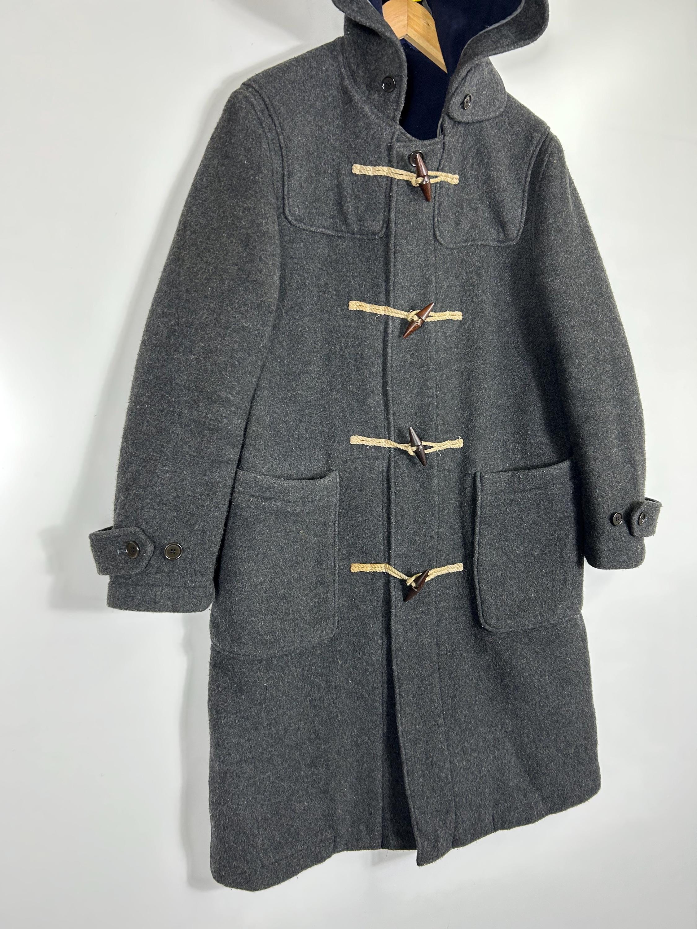 Vintage R. Newbold Wool Duffle Coat: Charcoal Gray Hooded Toggle 