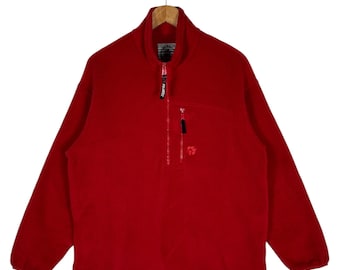 Chaqueta polar vintage Jack Wolfskin Polartec roja / Forro polar para exteriores con media cremallera / Marca europea