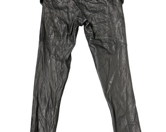 Pantalones vintage de cuero negro Donna Karan / Cintura alta, pierna ajustada