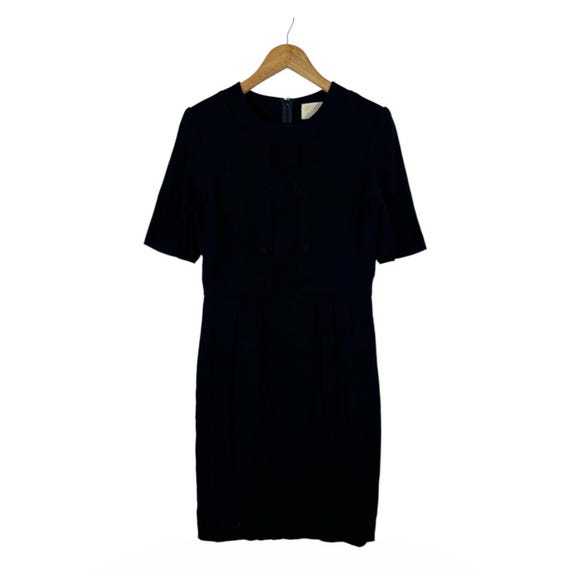 Nina Ricci, Vintage Nina Ricci Ceremonie Dress 9AR Black Formal Pleated Short Sleeve Round Neck Japan Triacetate Minimal Office Ceremony S-M