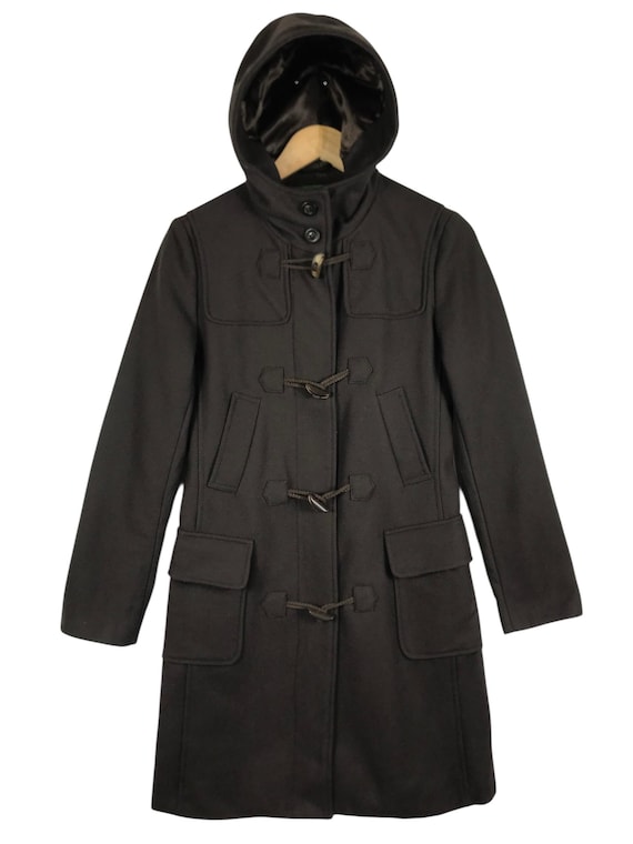 Benetton, Vintage United Colors of Benetton Italy Duffle Coat Brown Hooded Toggle Jacket (Size 38)