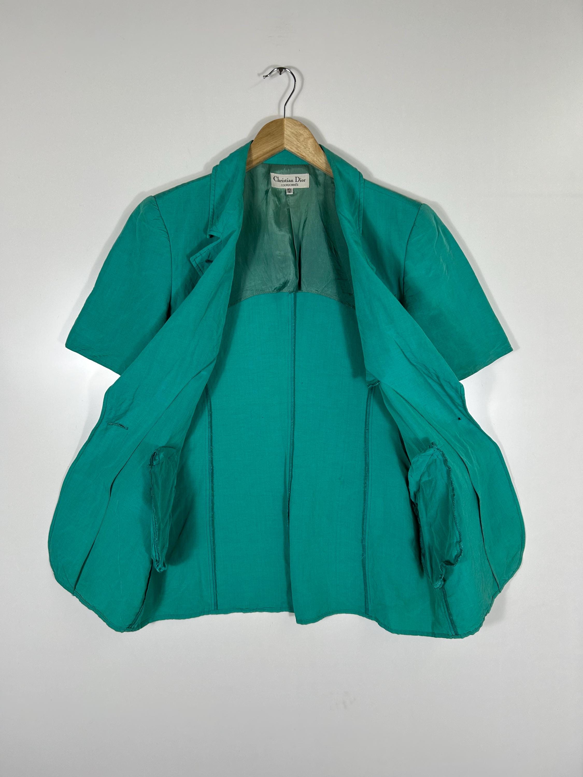 Vintage Christian Dior Linen Blend Blazer – Turquoise Green Short 
