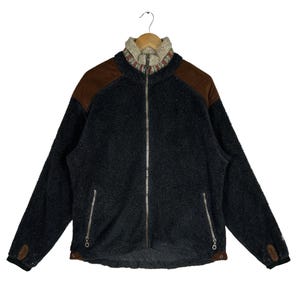 Vintage älf USA fleecejacka | Deep Pile Mocka Patch Aztec Collar Sweater