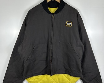Vintage CAT Caterpillar Workwear Bomberjacka – Brunt & Gult Foder – Tillverkad i USA