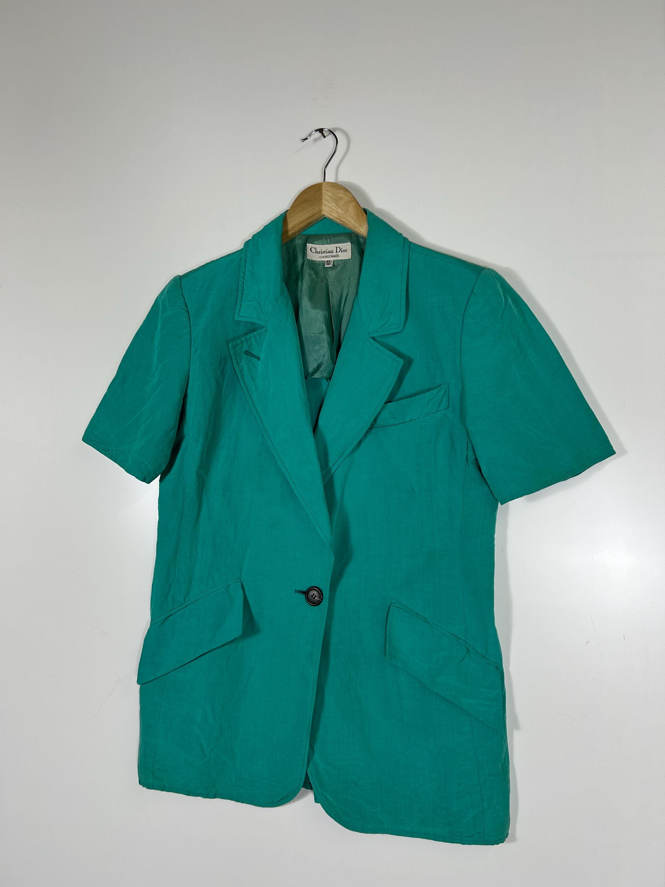 Vintage Christian Dior Linen Blend Blazer – Turquoise Green Short 