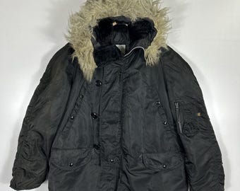 Vintage Alpha Industries N-3B Parka | 90s Military Black Winter