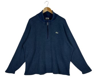 Blusa de lã Lacoste vintage dos anos 90 com meio zíper | Fabricada no Japão | Suéter com logo de crocodilo