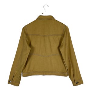 veste vintage en laine et soie Courrèges Paris | Manteau boutonné minimaliste moutarde image 13