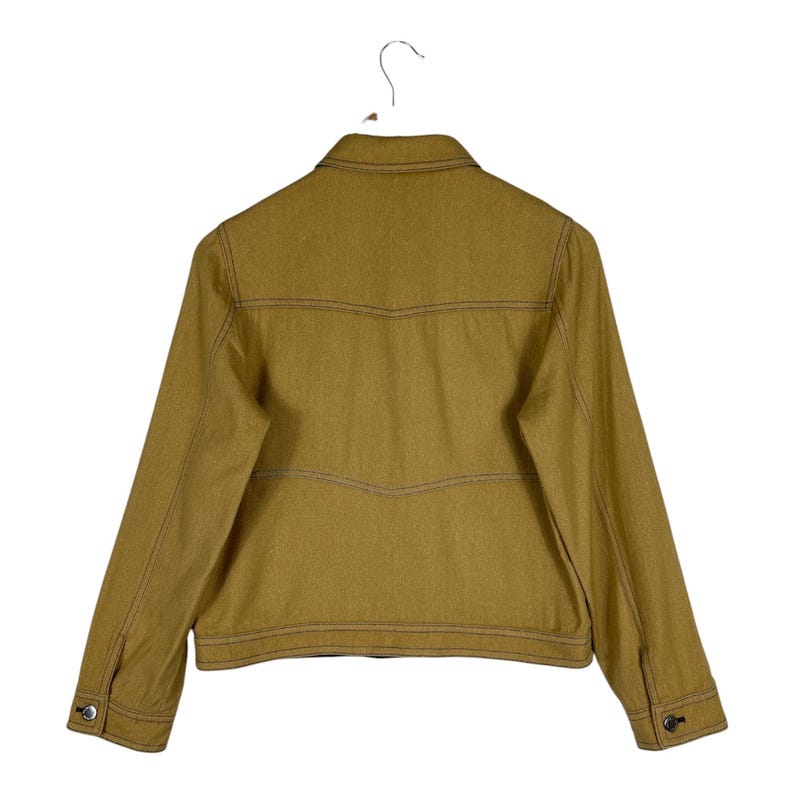 veste vintage en laine et soie Courrèges Paris | Manteau boutonné minimaliste moutarde image 13