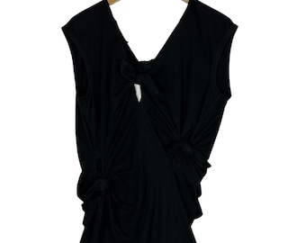 Vintage Comme des Garçons Black Knotted Cotton Dress – Avant-Garde Sleeveless Draped Tunic Japan