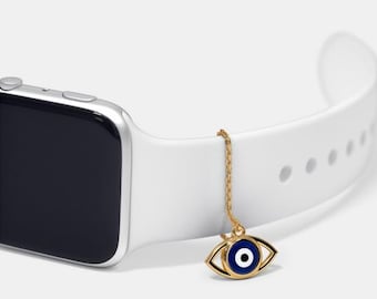 Evil Eye Apple Watch Charm: 925 Sterling Silver, 14k Gold