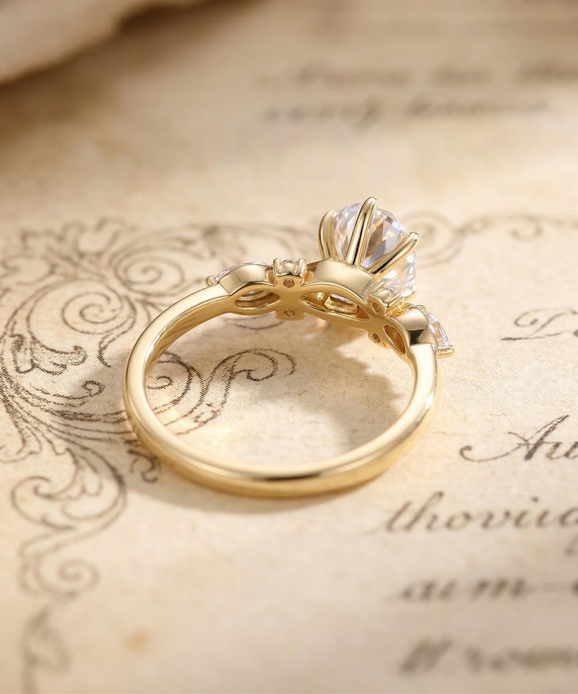 Oval Moissanite Engagement Ring | 14k Yellow Gold Vintage Bridal ...