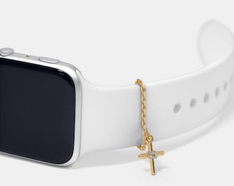 Sterling Silver Cross Apple Watch Charm: 14k Gold, Gemstone