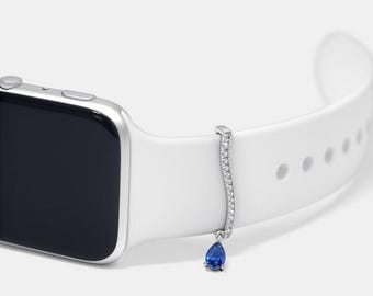 Personalized Apple Watch Charm: Sterling Silver, Gemstone Drop