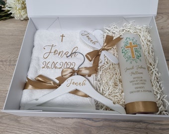 Large White Godparent Hamper Box - Personalised White Keepsake Box with Candle Set