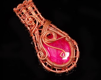 Handmade Pink Onyx Copper Wire Wrapped Pendant