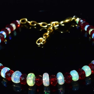 3x5 MM Ethiopian Opal Beads Bracelet – Fire Opal Rondelle with Glass Beads – Natural Opal Bracelet – Gift for Her – Opal Jewelry