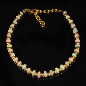 3x4 mm 16.80 Cts Opal bead, Natural Ethiopian opal welo fire rondelle bead bracelet, opal bead bracelet with golden balls